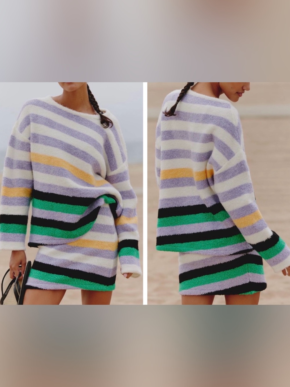 Anthropologie Daily Practice Cozy Striped Sweater &  Skirt Set, Size XS